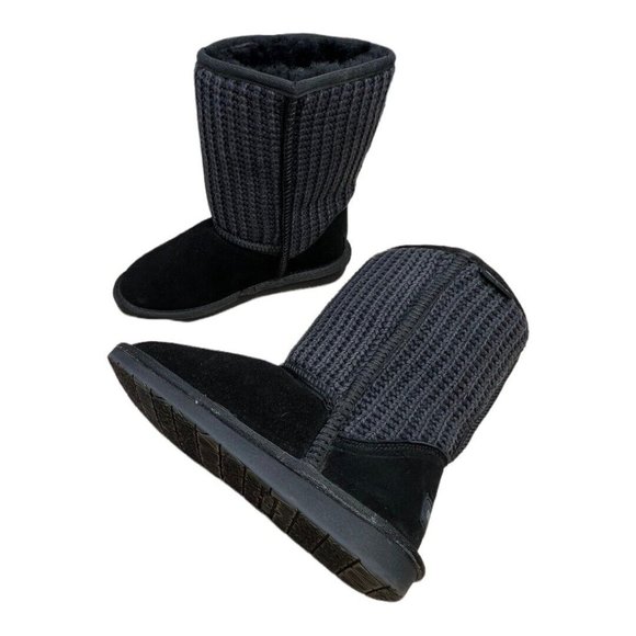 Minnetonka Chunky Sweater Knit Sheepskin Leather & Wool Women's Boots Black sz.6 - Picture 7 of 12